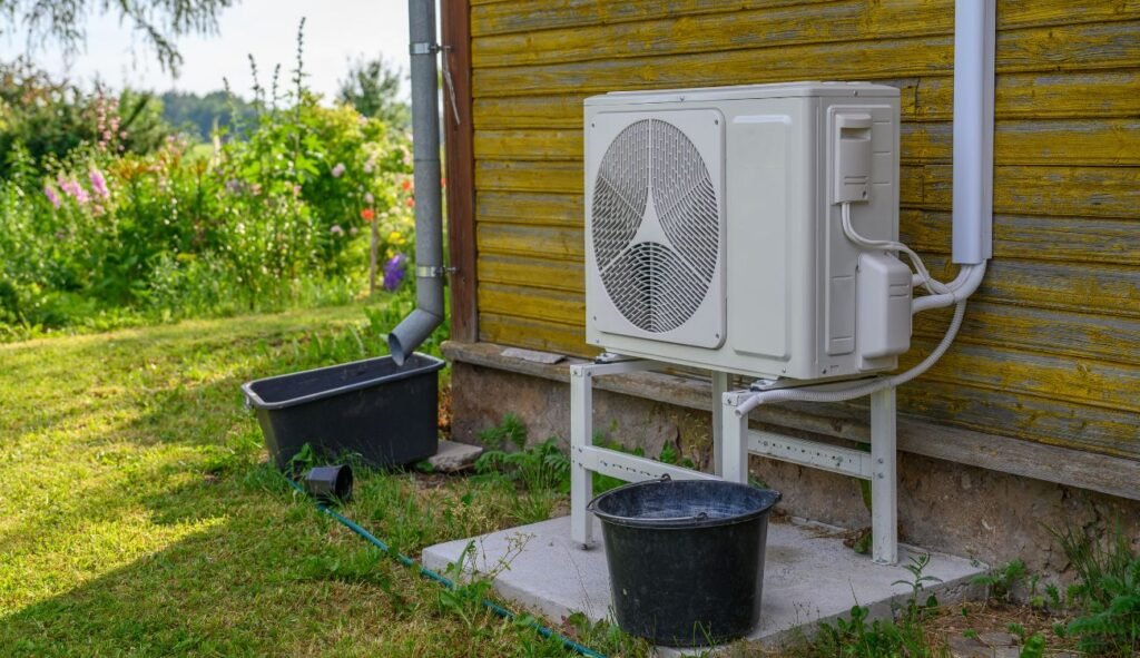 Air source heat pump installed on an old house in the UK