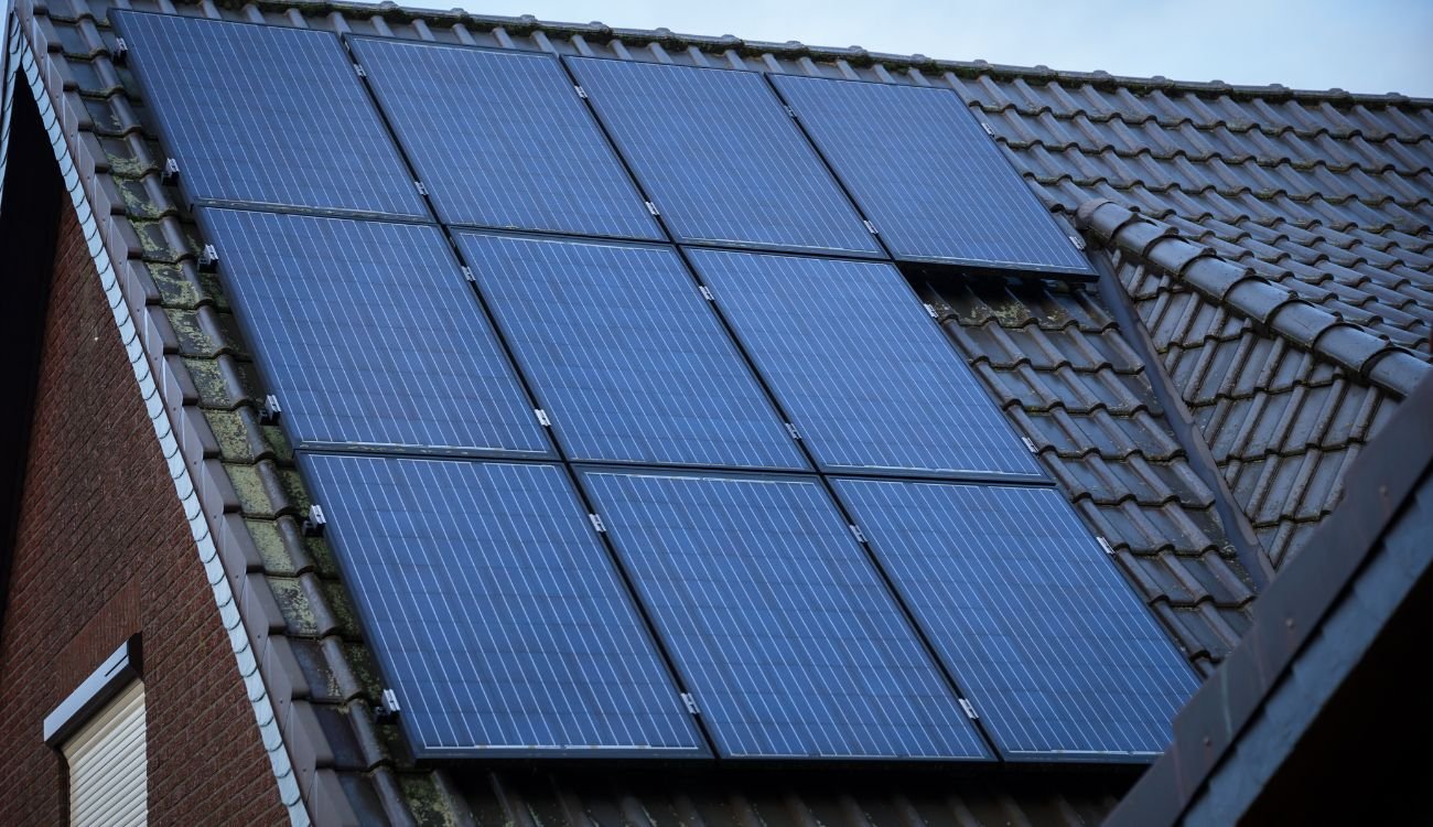 10 solar panels installed on a roof in the United Kingdom