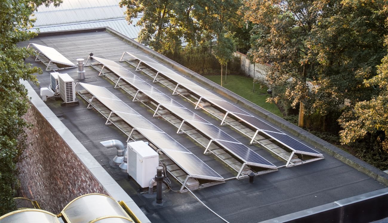 Solar panels installed on a flat roof