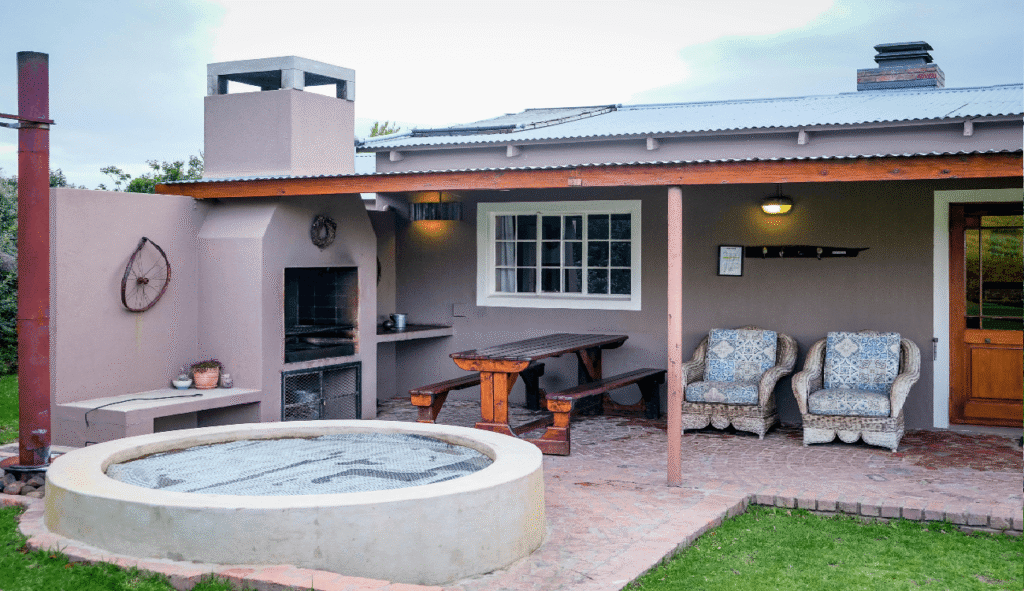 Hot tub on patio powered by solar panels