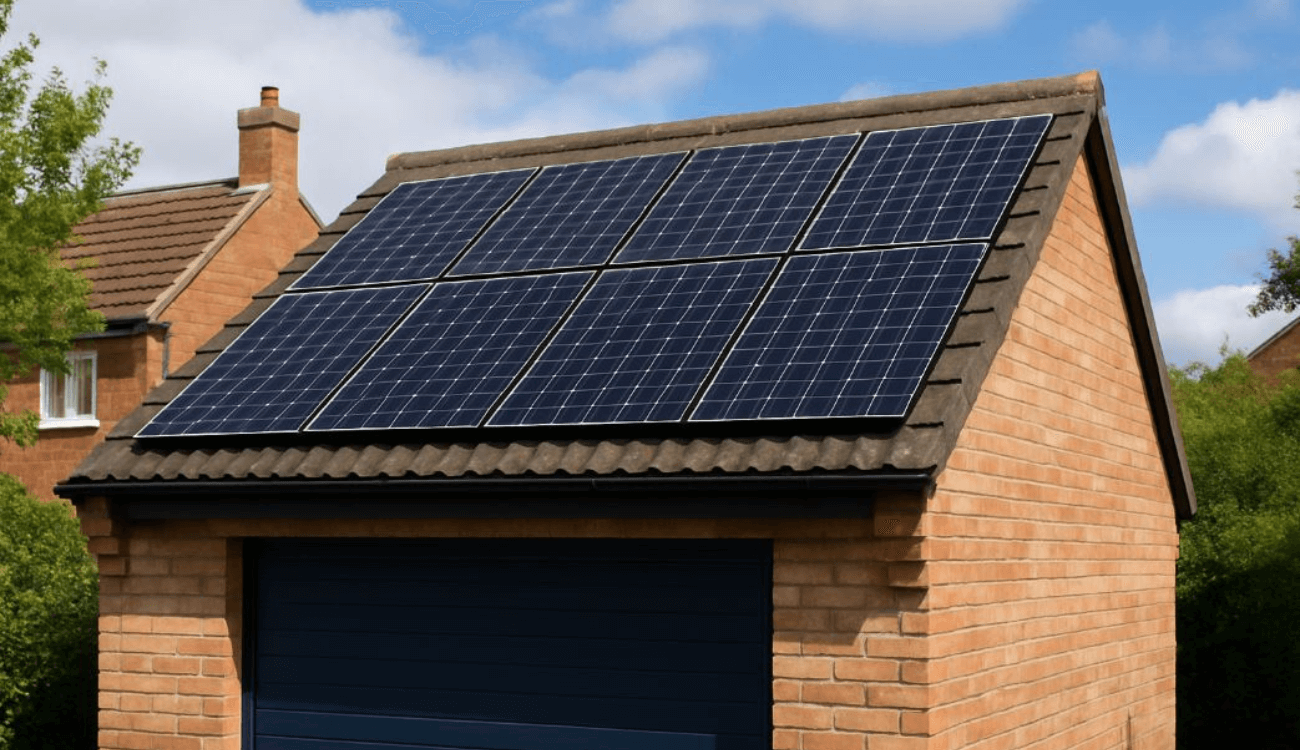black solar panels installed on a garage roof